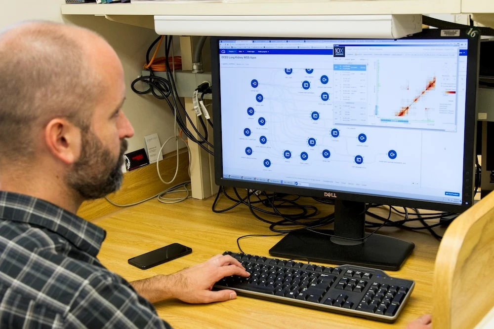 Pathologist analyzing blood samples against known agent