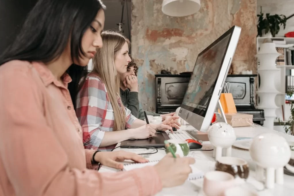 Team of female developers working on a project