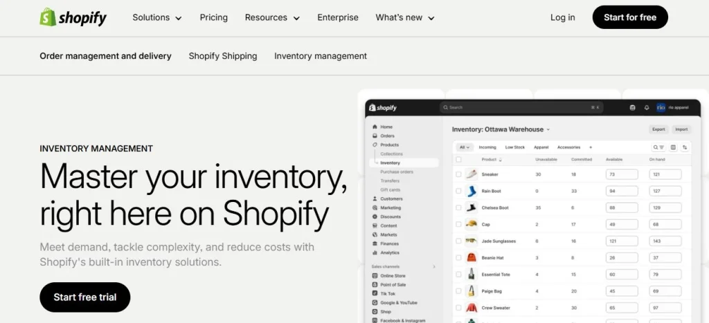 Shopify webpage